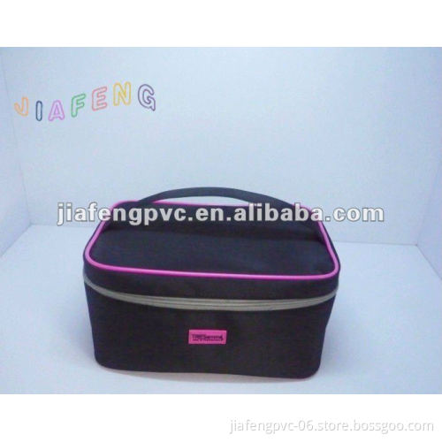 Rubber Logo Black Microfiber Makeup Bag with Handle